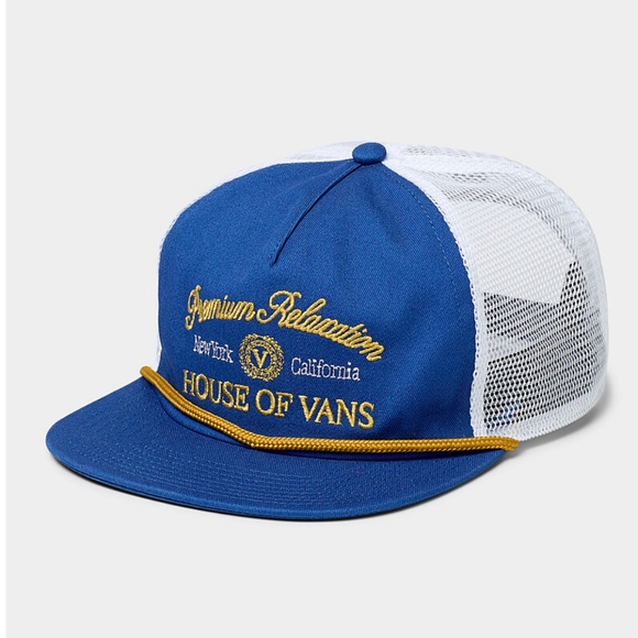 Vans white, blue and yellow unisex Sixty Sixers trucker cap hat NWT - Picture 1 of 7